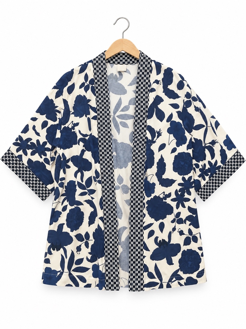 Cabi Botanical Kimono Jacket 5661 Blue White Floral Open Front Casual Layer Boho